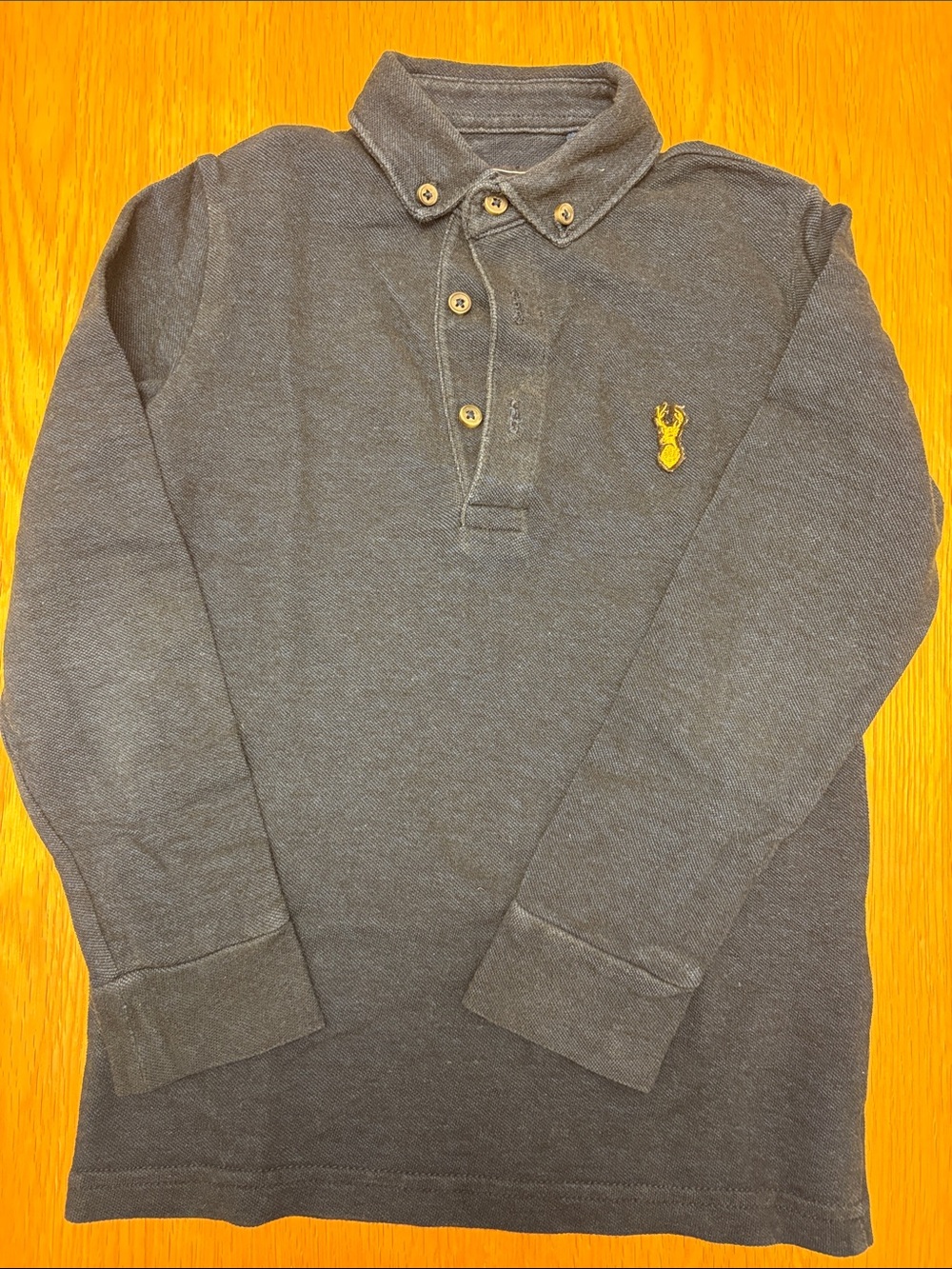 Boys Sea Blue/Green Long-Sleeve Polo with Yellow Deer Emblem size 5